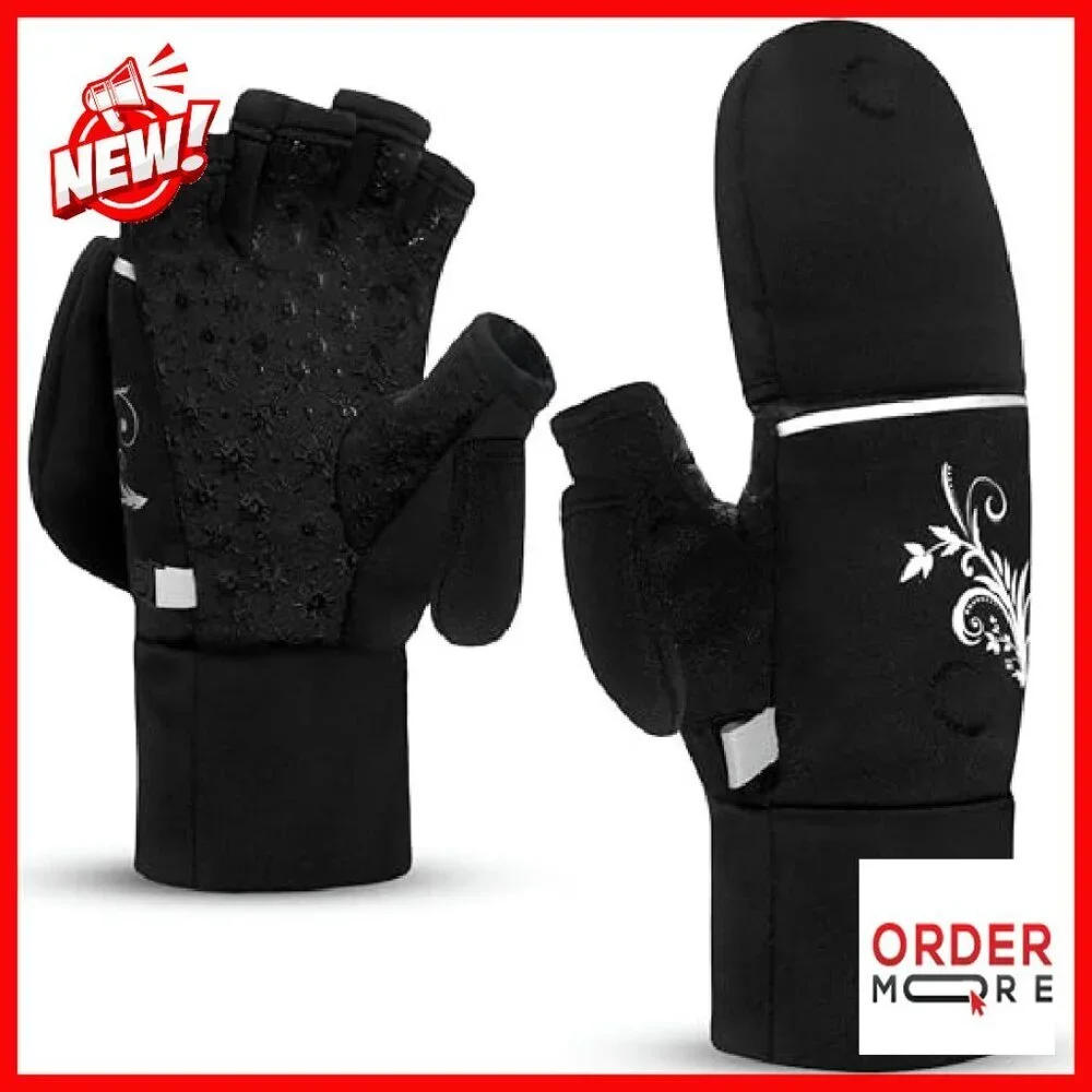 Convertible Running Mittens Fingerless Gloves Warm Winter Small-Medium